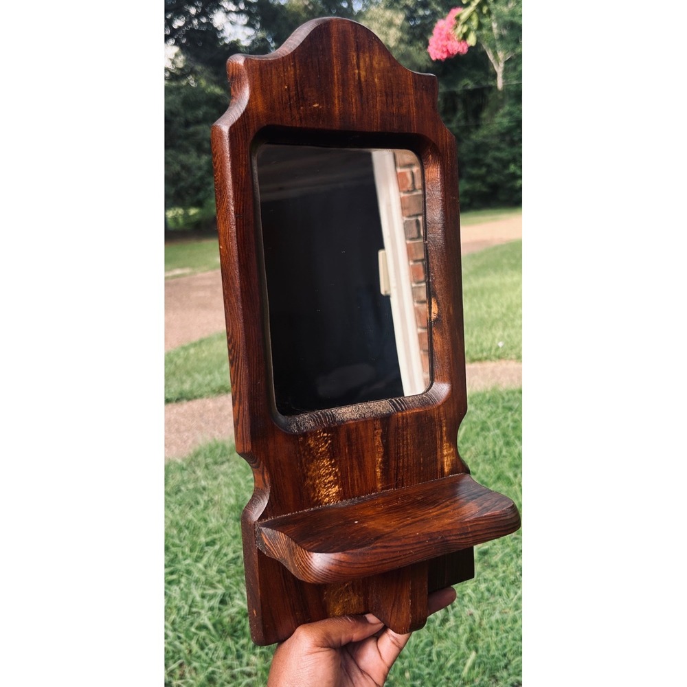 Vtg Wood Mirror Wall Sconce 70s plant Candle Holder Boho Farmhouse mid century